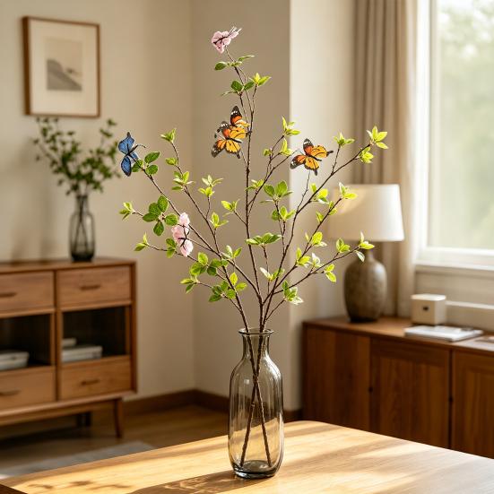 Artificial Butterfly Branches Simulation Greenery Stems with Leaves Fake Floral Arrangement for Vase Filling Home Office Party Decoration