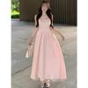 Girly Style Wear Pink Bow Suspender Dress Gentle and Versatile Temperament Waist Birthday Dress Dress New