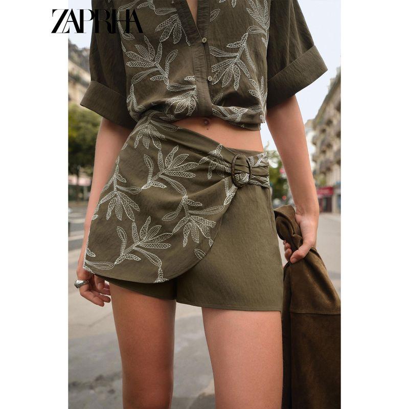 Zaprha 2025 Autumn New Women Fashion Contrast Color Embroidered Front Double Placket High Waist Skirt Pants 3564157