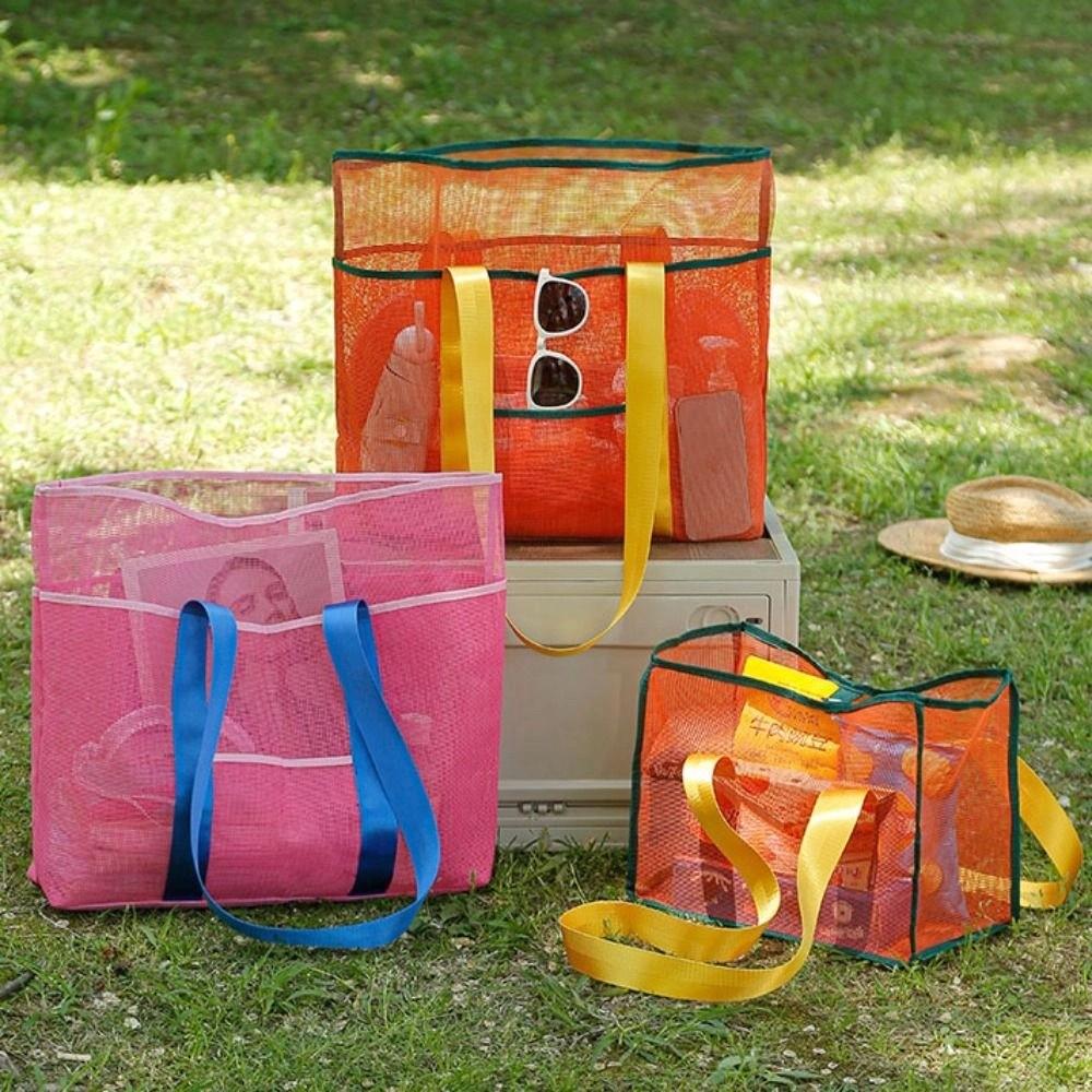 Foldable Mesh Shoulder Bag Light Weight Toiletry Storage Bag Reusable Swimming Handbag  Outdoor