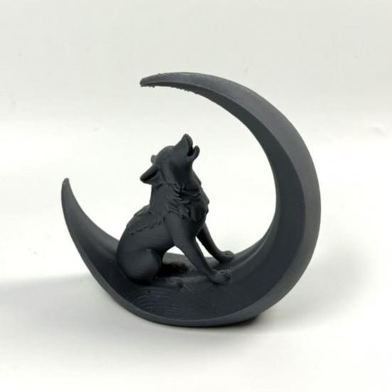 3D Printed Howling Wolf Statue, Wolf On Moon Figurine, Black Wolf Sculpture for Home Office Study Room Desktop Decor