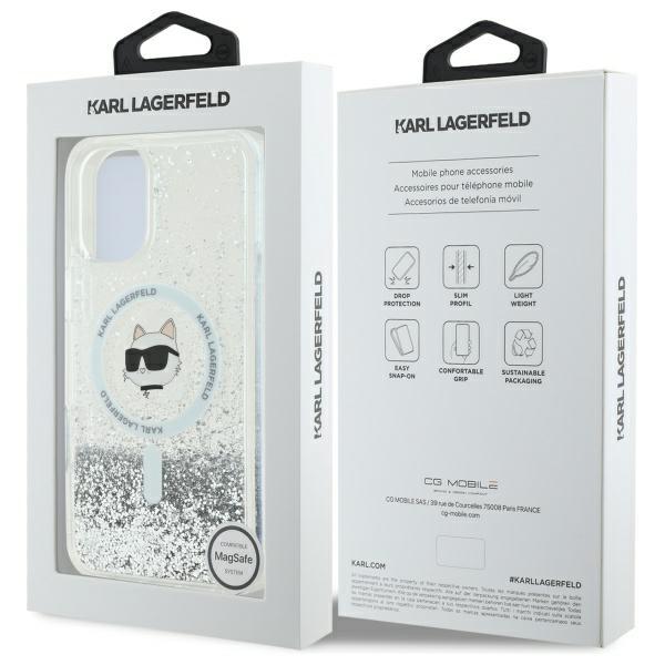 Karl Lagerfeld Klhmp16Slgchsgh Iphone16 6.1 Hardcase Transparent Liquid Glitter Choupette Head Magsafe