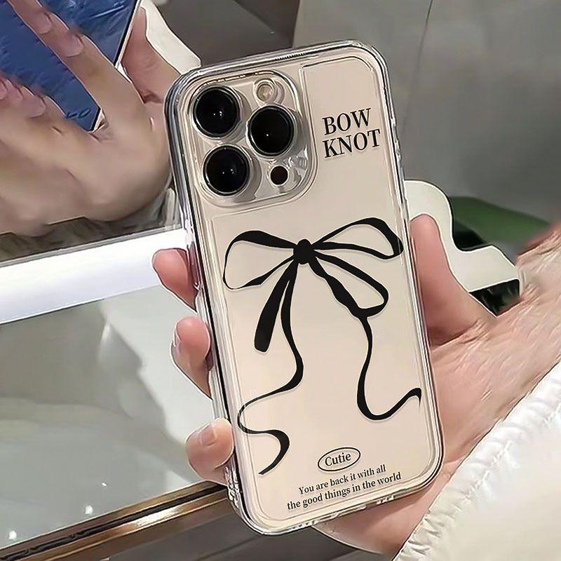 Black Bowtie Phone Case for IPhone 16 Pro 15 14 13 12 Pro Max IPhone 16 15 Plus Transparent Phone Case with Anti-shock Function