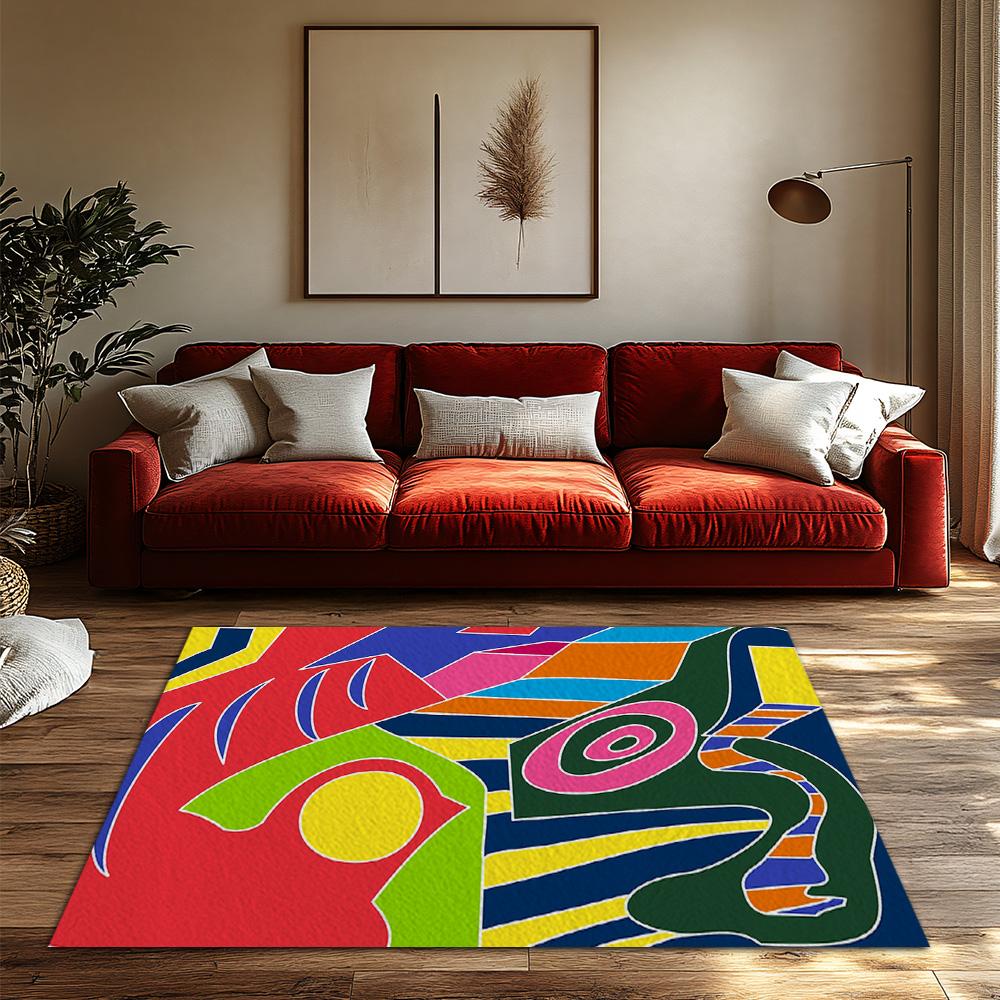 Unique Abstract Area Rug Modern Geometric Floor Mat Living Room Decor Home Accent Carpet Stylish Non-Slip Doormat