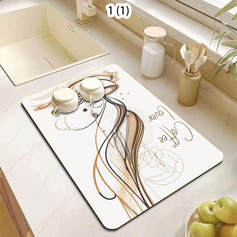 

Artistic Coffee Themed Super Absorbent Quick Dry Dish Drying Mat Non Slip Kitchen Counter Mat for Coffee Bar Home Decor (as the picture,20x30cm)