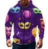 Men's Sports Casual Fleece Hoodie Carnival Print Hoodie Cardigan Zipper Multi-pocket Hoodie Coat