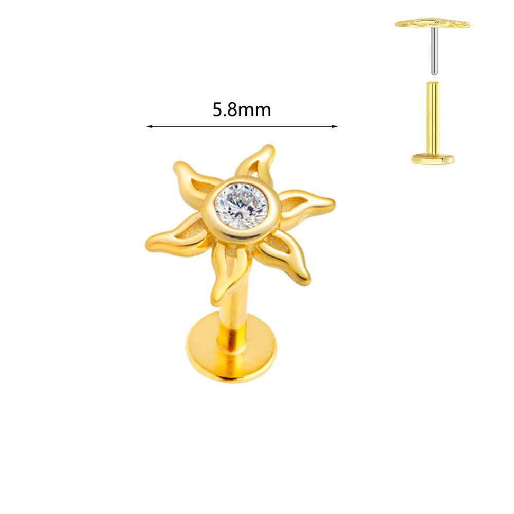 ASTM F136 G23 Titanium Labret Piercing Starfish Earring Stud Bee Leaf Push In CZ Threadless Cartilage 16/18/20G Body Jewelry