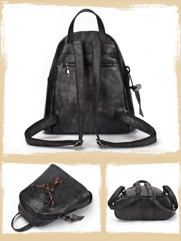 Johnature Genuine Leather Backpack Women Bag Vintage Animal Prints Embossing Leisure Large Capacity Outdoor Travel Bags