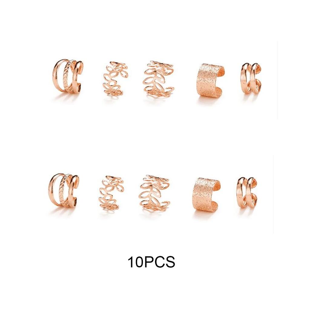 10 Pcs Leaves Clip Earrings for Women Rose Gold Color Creative Simple C Ear Cuff Non-Piercing Ear Clips Set Trend Jewelry Gift