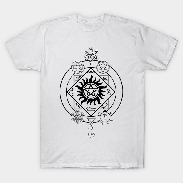 

Men Black Print T-shirt Supernatural Sigils And Wardings And Seals - Mightbelucifer No-Cut Transfer Paper Print Cotton Tshirt 2XL білий