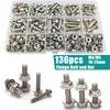 136-Piece 304 Stainless Steel Hex Flange Bolt and Nut Set, M4/M5, Length: 10mm, 12mm, 16mm, 20mm, 25mm