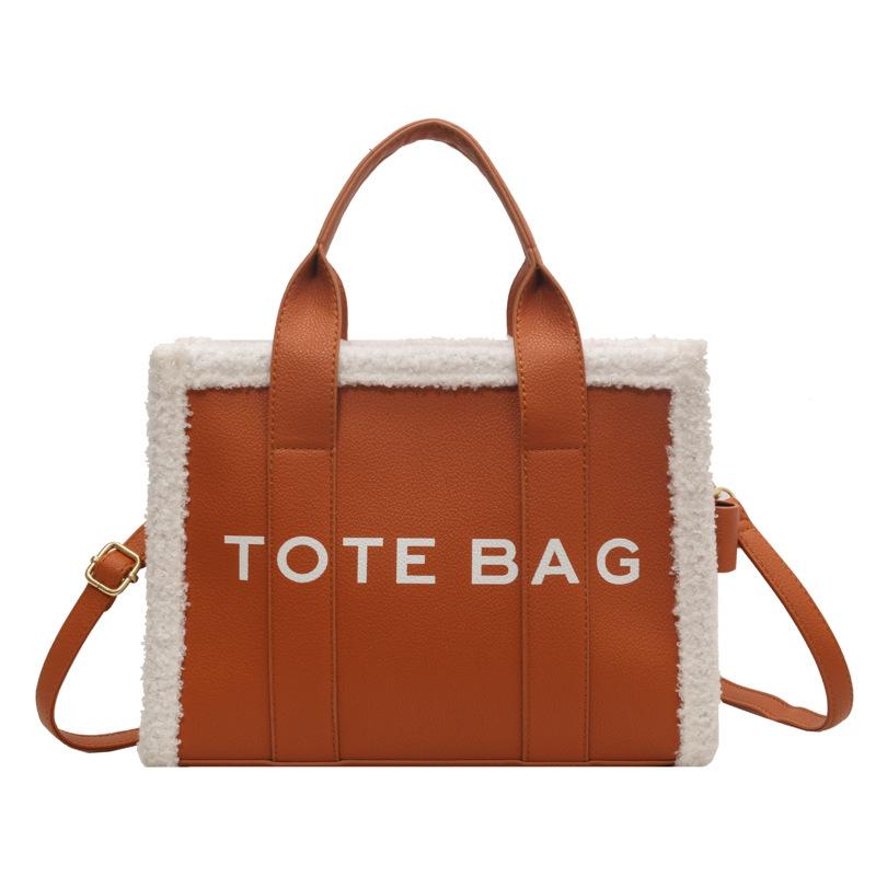 Oblique Span Hand Bag Women's Niche Design Autumn New Shoulder Bag Commuter Lamb Wool Tote Bag