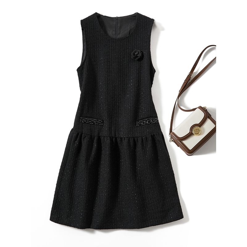 Classic Old Money Classic Style Bottoming Bandage Dress Skirt! Women's Woolen Sleeveless Vest Beaded Ruched Dress Thick