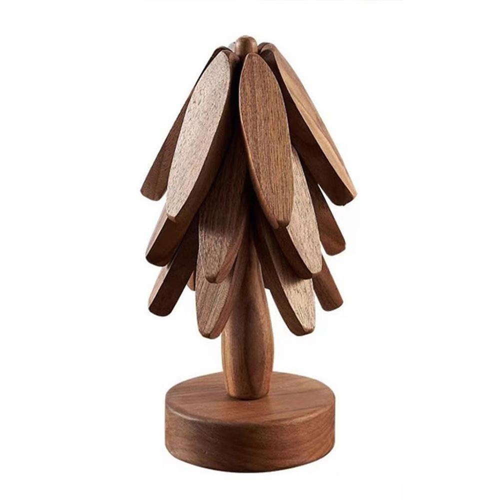 

Wooden Hot Dish Insulation Pad 4Pcs Tree Shaped Coaster Set Hot Pots and Pans Insulation Mat B