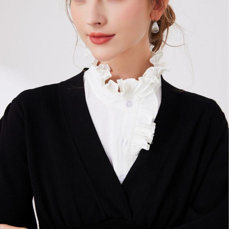 Perfect Match Detachable Stand Collar Blouse Solid Color Half Shirt Ruffled Decorative Collar Sweater False Collar Top Clothing Accessory