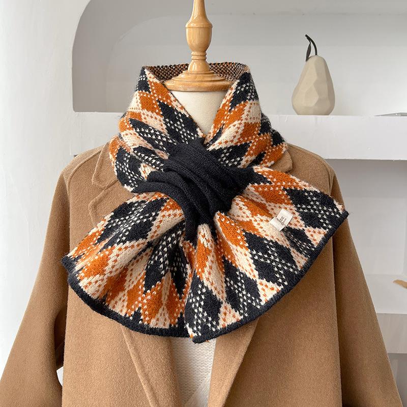 .1Pc Thickened Double-sided Knitted Scarf For Women Windproof Muffler Warm Shawl New Year's Christmas Accessories