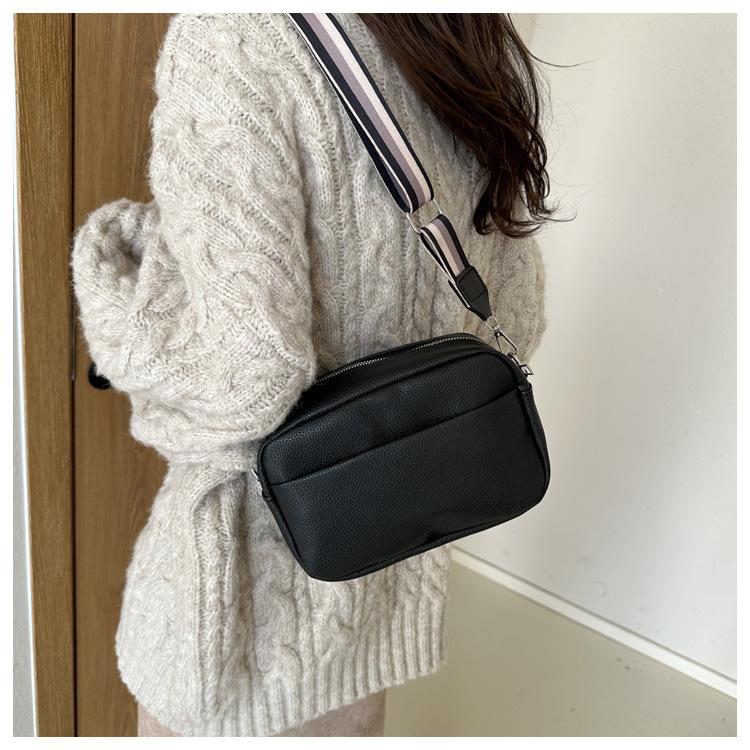Nuova Borsa a Tracolla Multi-strato Donna Colore Unico Borsa a Spalla con Cinturino Largo in Pelle PU Vintage