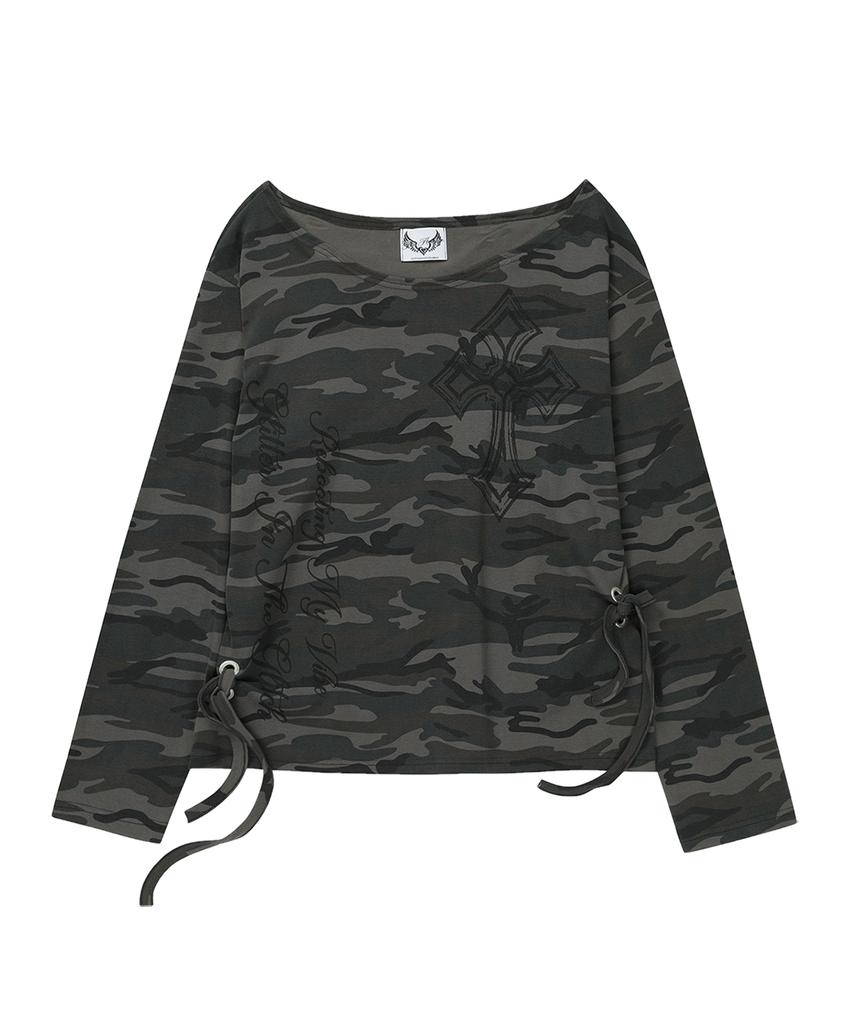 Gillaakaibeu One Shoulder Graphic Long Sleeve_Camo