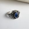925 Sterling Silver Rings for Women Couple Minimalist Handmade Simple Retro Blue Stone Ring Fine Jewelry Gift Prevent Allergy