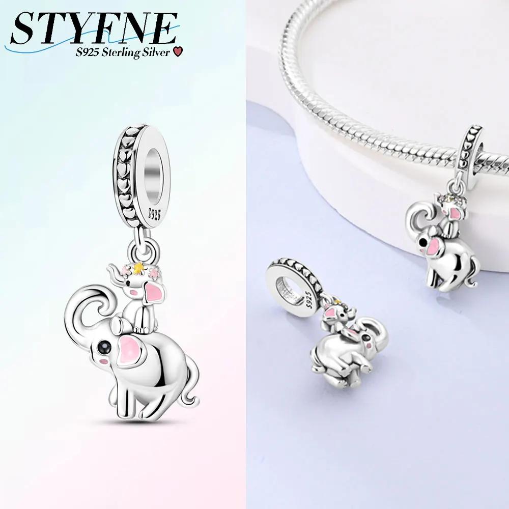 Elephant Parent-Child Pendants Plata R Original Beads Fit Originalcharms Bracelet Beads Jewelry Gifts For Women