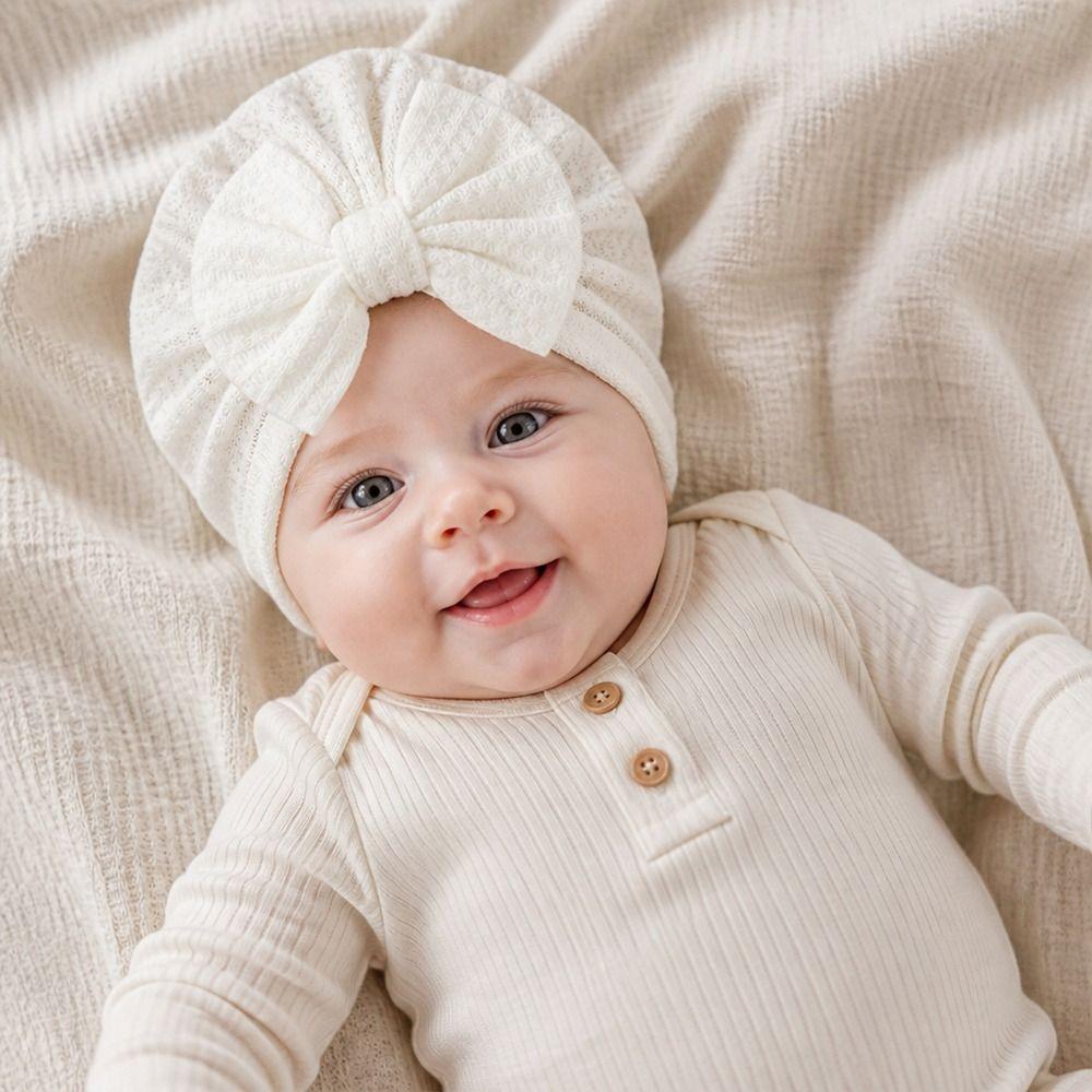 Solid Color Infant Turban Hat Knotted Design Newborn Head Wrap Cute Baby Hat  0-6 Months Fit