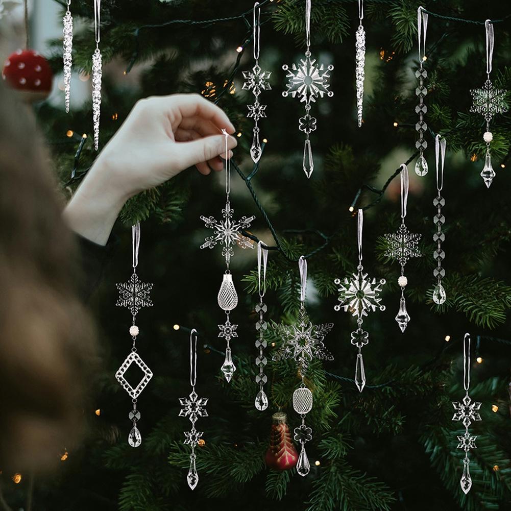 15pcs Christmas Tree Pendate Icicle Ornaments Acrylic Hanging Decoration Christmas Tree Hanging Ornament Xmas Holiday Party