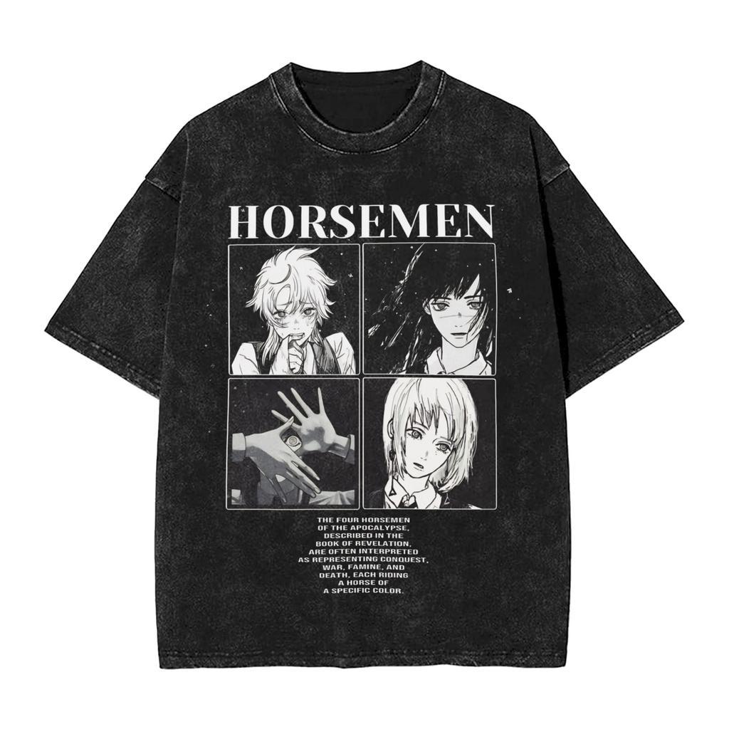 Anime Chainsaw Man Yoru T Shirt Hip Hop Gothic Washed Oversized TShirt Men Women Clothing Short Sleeve Cotton Tees Tops