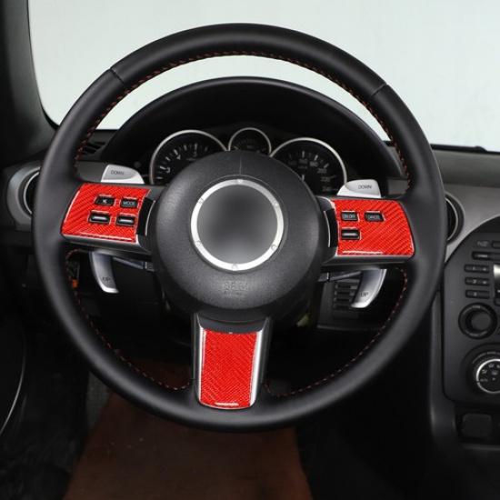 Red Carbon Fiber Steering Button Wheel Button Trim for Mazda-MX-5 2009-14
