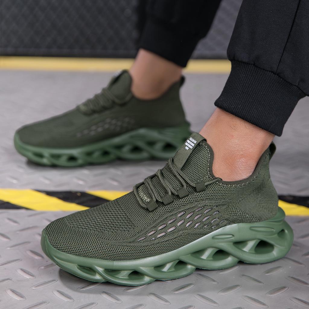 YRZL Men Sports Running Green Jogging Shoes Casual Sneakers Outdoor Breathable Mesh Man Light Shock-absorption Tennis Men