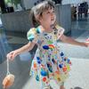 Girls' Skirt Summer Children's Puff Sleeve Dress Children Printed Princess Dress