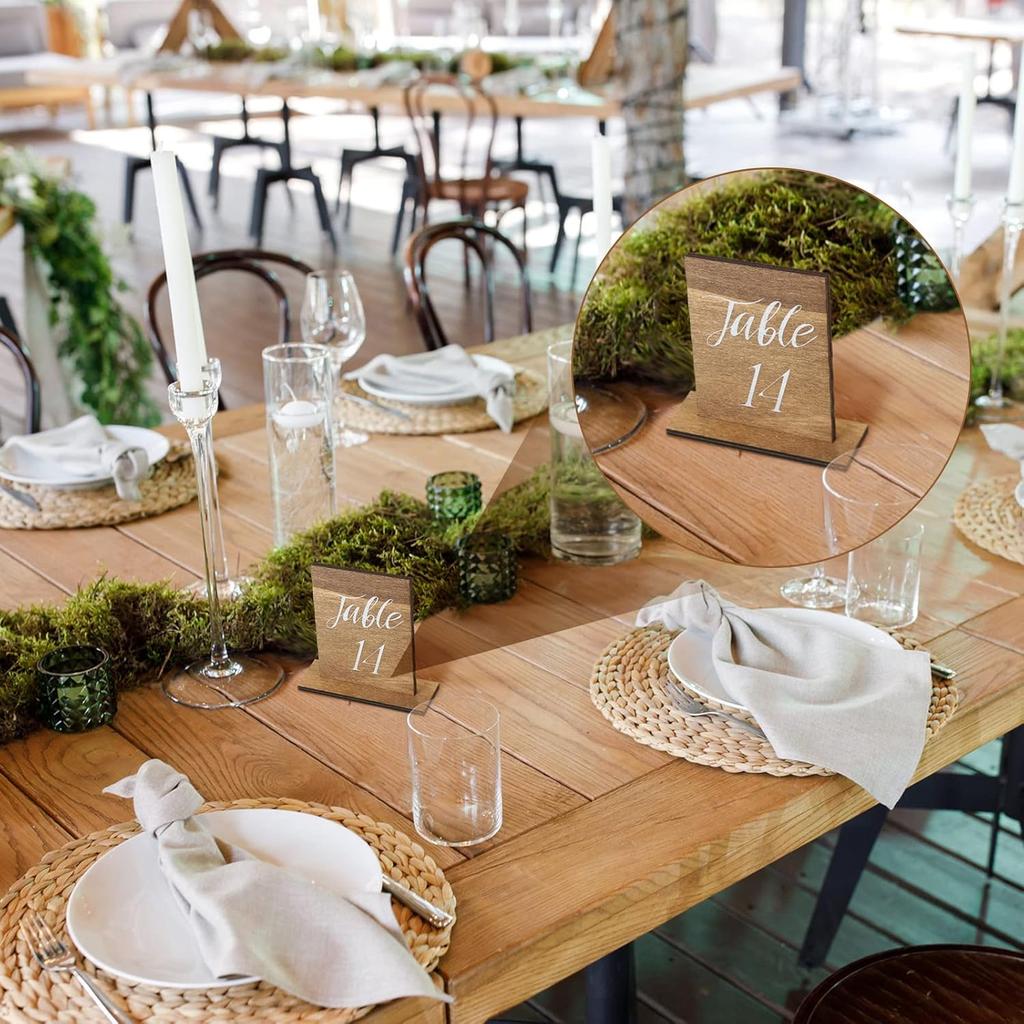 Chunful 20 Pcs Wedding Wooden Table Numbers with Wooden Base Rustic Wedding Centerpieces for Tables Number Sign for Banquet Restaurant Party