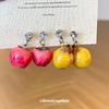 Silver Zircon Resin Apple Pear Earrings - High-End Niche Fashion for Women