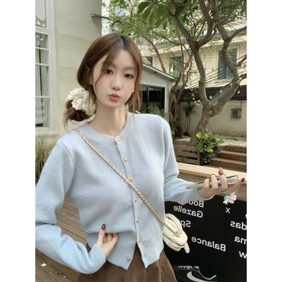 Single-breasted Knitted Jacket Women's Spring Sweet Age-reducing Cardigan Versatile Simple Long-sleeved Top