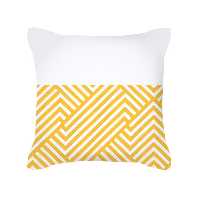 Yellow Geometric Stripe Sofa Cushion Cover Flower Pattern Decorative Throw Pillow  Nordic Style Home