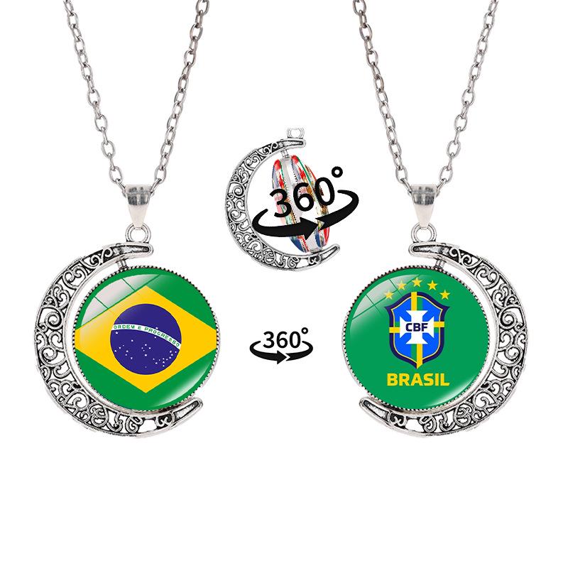 2026 World Cup Flag Emblem Double-Sided Crescent Pendant Necklace