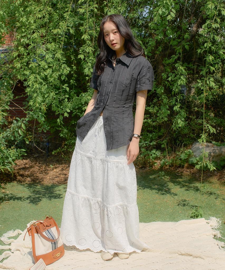 SALON DE YOHN Classic Linen Short Sleeve Shirt_ Black