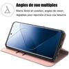 Coque - E.F.CONNECTION - pour Xiaomi 14 Pro - Rose - Antichoc - Cuir PU avec Support et 2 Verres Trempés
