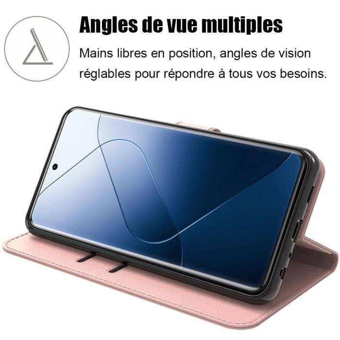 Coque - E.F.CONNECTION - pour Xiaomi 14 Pro - Rose - Antichoc - Cuir PU avec Support et 2 Verres Trempés