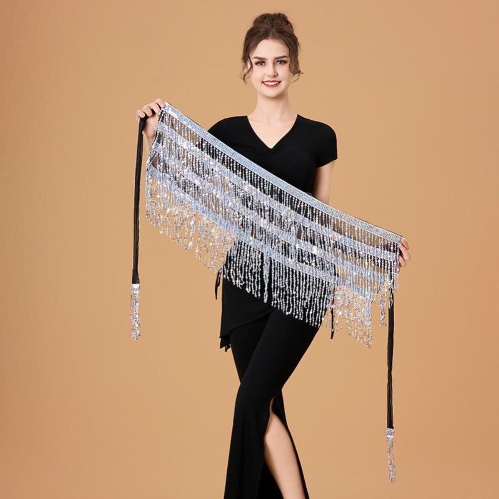 Shiny Sequin Hipscarf 4-Row Dance Wrap-skirt Fringe Hipwrap Belly Dance Belt  Dancer