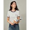 INMAN Women's Embroidered Colorblock Round Neck T-shirt