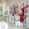 1pc Christmas Snowman & Cardinal Winter Wonderland Shower Curtain with 12 Hooks - Red & White Snowy Forest Design, Polyester