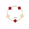 Bracciale da donna di alta qualità in oro rosa 18k, laser bianco, madreperla, calcedonio rosso, 15mm, quadrifoglio, cinque fiori
