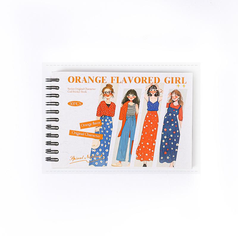 Orange-flavored Ketchup Girl Coil PET Sticker Book: 50 Girl Series Character Stickers