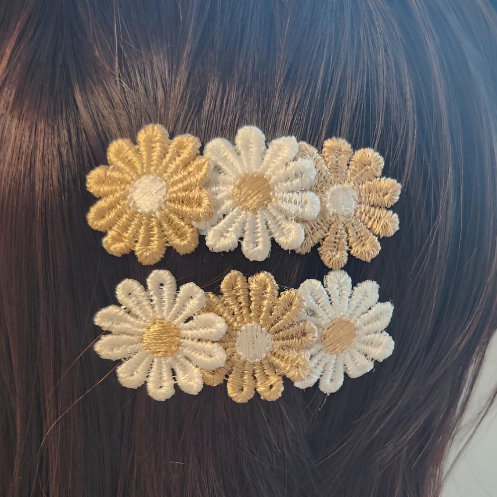 3PC Korean Ribbon Lace Hair Clip Set – Embroidered Daisy & Lace Design – Cute Gift for Girls – 5 Colors Trending Hair Accessories