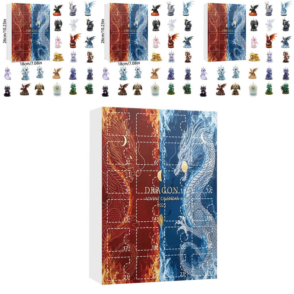 Wasser Feuer Drache Weihnachts-Adventskalender Mit Flachen Acryl-Ornamenten Für Feiertagsdekoration Und Zum Verschenken