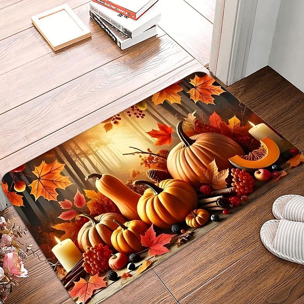 Thanksgiving Pumpkin Welcome Mat Non-Slip Machine Washable Carpet Doormat for Living Room Bedroom Kitchen Indoor/Outdoor Rug