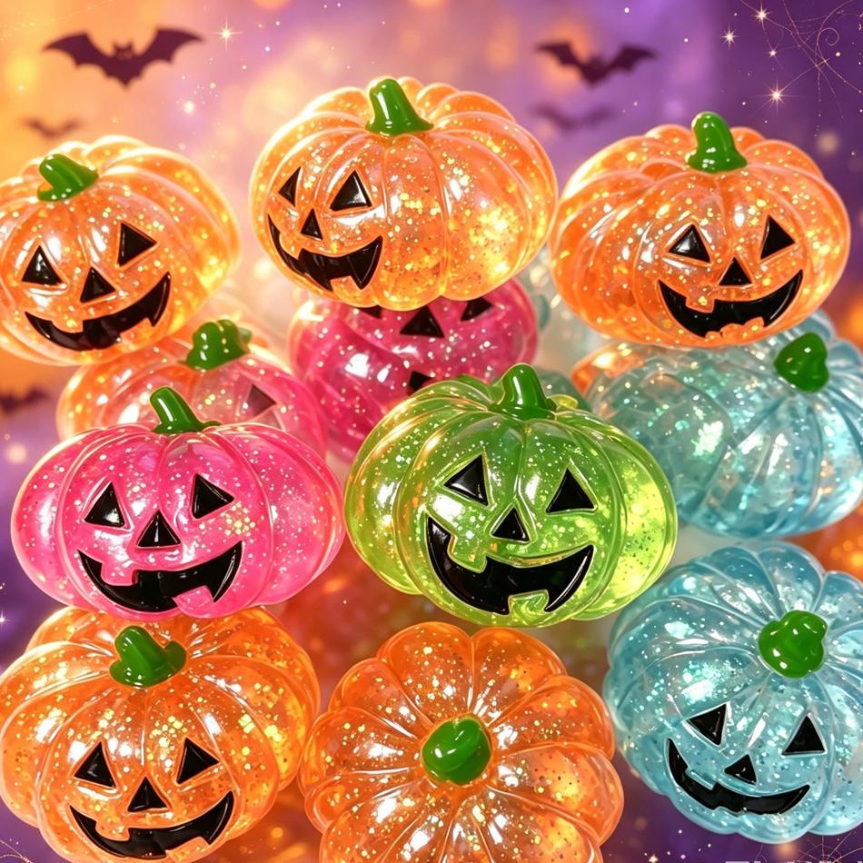 Halloween Squishy Pumpkin Toy Transparent Glitter Stress Relief Fidget Toy Cute Ghost Pumpkin Squeeze Toy Halloween Party Decor