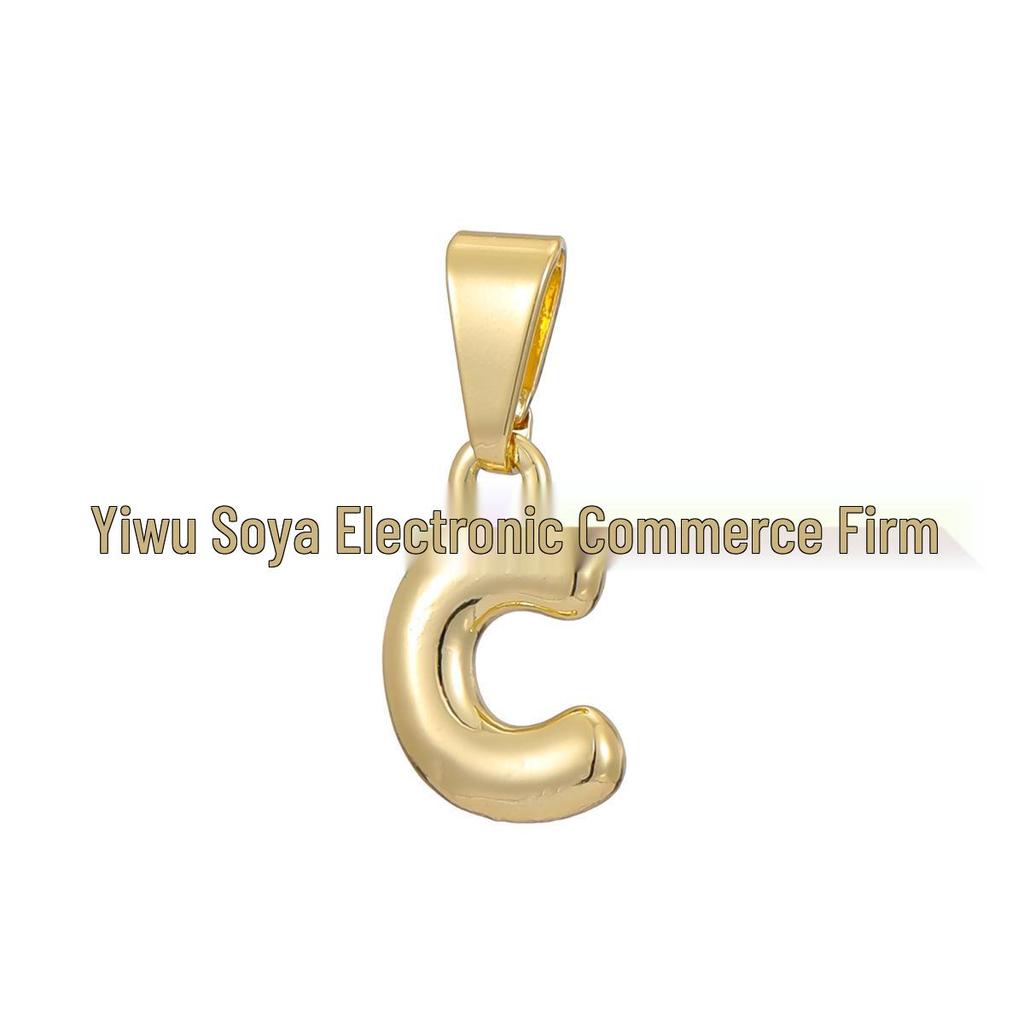 18k Gold-Plated Brass Mini Bubble Letter Pendant Necklace, DIY Personalized with 26 English Letters.