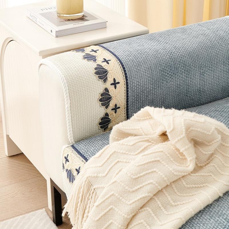 Striped Chenille Sofa Cover For Living Room Pets Kids Anti-Dirty Sofa Towel Mat Solid Color Non-Slip Couch Cushion Slipcover Pad