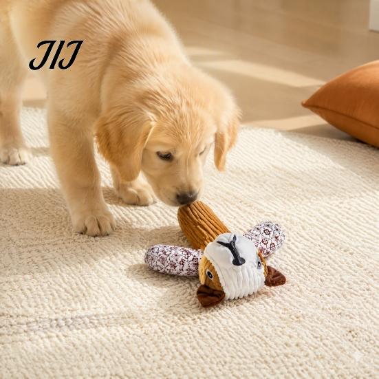Puppy Teething Chewers Squeaky Plush Dog Toy, Cute Animal Shape, Durable Corduroy Crinkle Paper Chew Reinforced Suture Pet Playthings Interactive